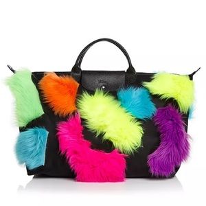 New Longchamp x Jeremy Scott Faux-Fur Trim Travel Bag